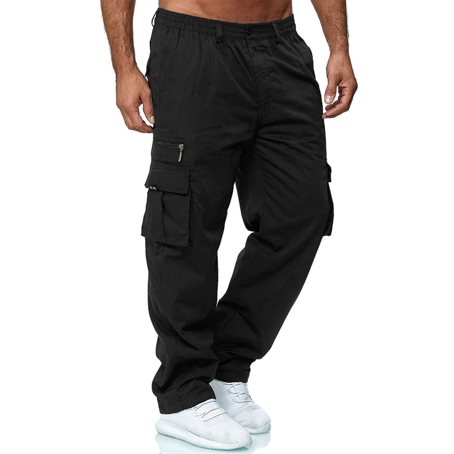 Men’s Cargo Trousers – Relaxed Fit – Multi-Pocket – Elastic Waist