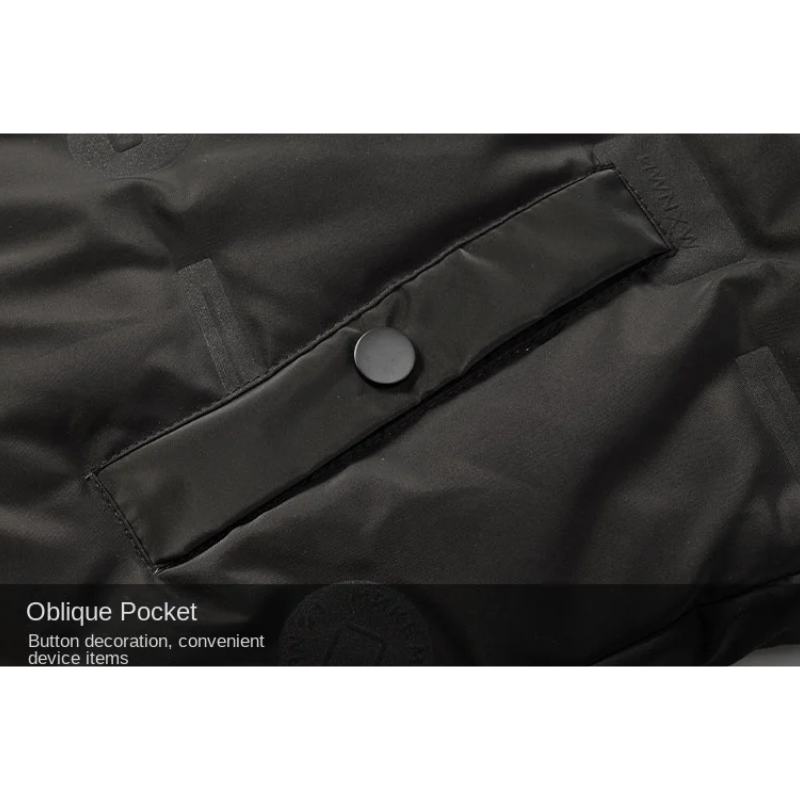 Men’s Puffer Jacket – Quilted Stand Collar – Ribbed Cuffs – Zipper Front Closure