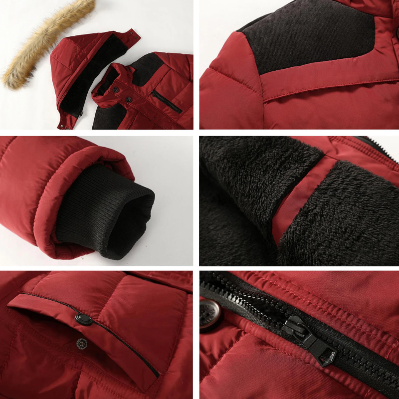 Men’s Parka Jacket – Detachable Fur Hood – Quilted Insulated – Water-Resistant