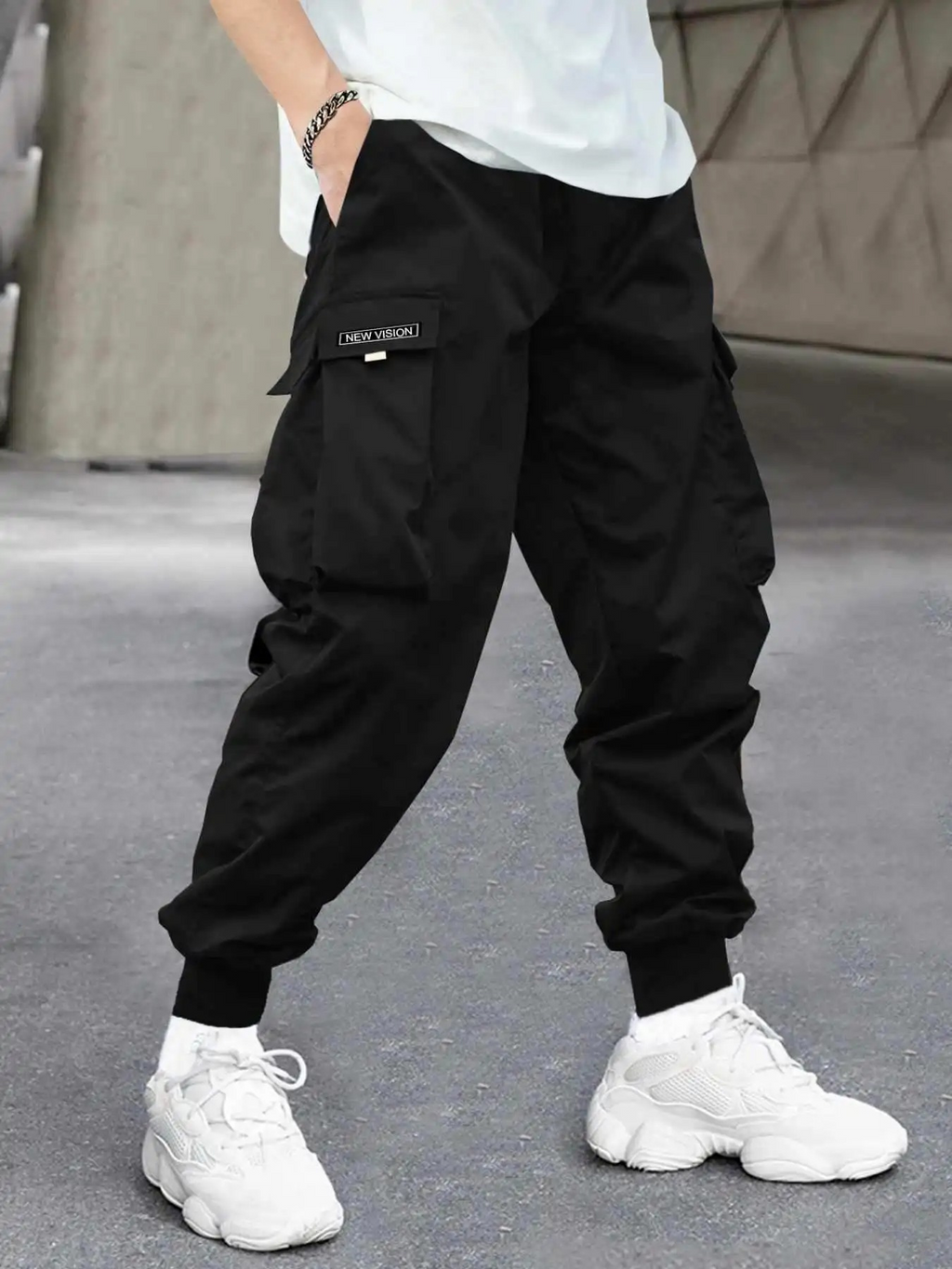 Men’s Cargo Jogger Trousers – Relaxed Fit – Drawstring Waist – Ribbed Cuffs – Multi-Pocket