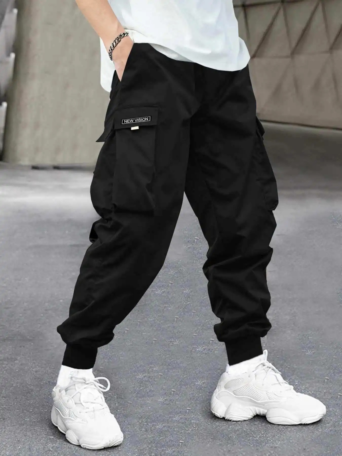 Men’s Cargo Jogger Trousers – Relaxed Fit – Drawstring Waist – Ribbed Cuffs – Multi-Pocket