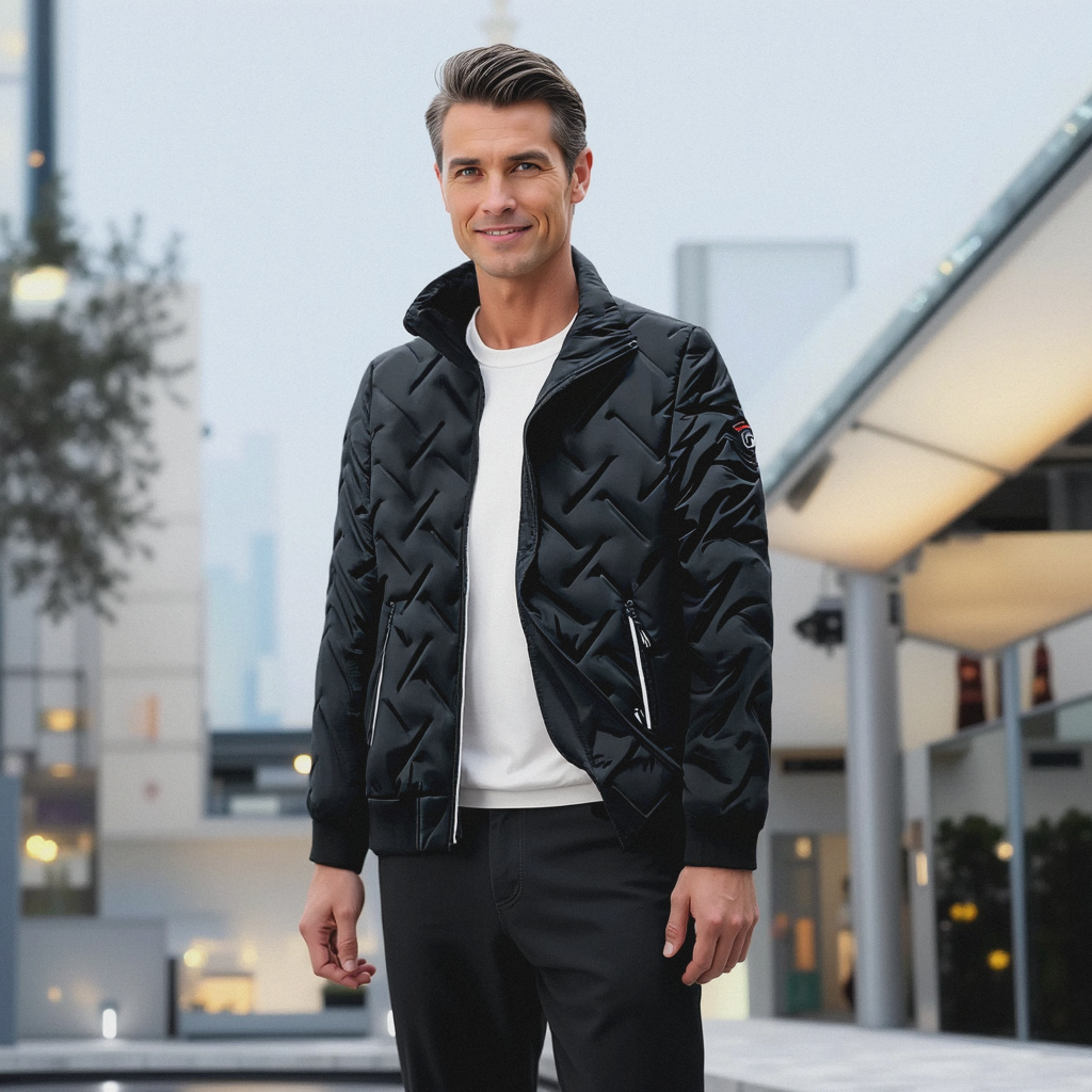Men’s Quilted Jacket – Standard Fit – Insulated – Water-Resistant – High Collar