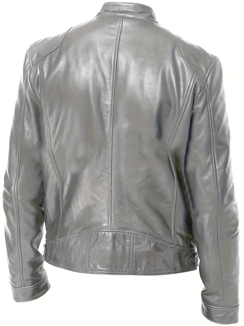 Men's Leather Jacket - Fitted Design - Stand Collar - Zip Closure - Stylish & Durable