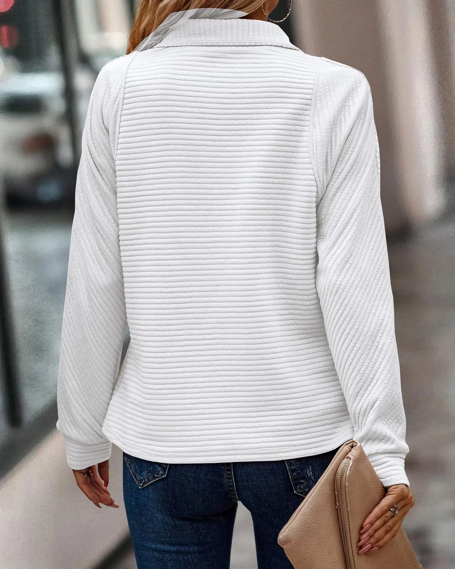 Women’s Quarter Zip Sweater – Ribbed Knit – Relaxed Fit – Soft Textured Casual Wear