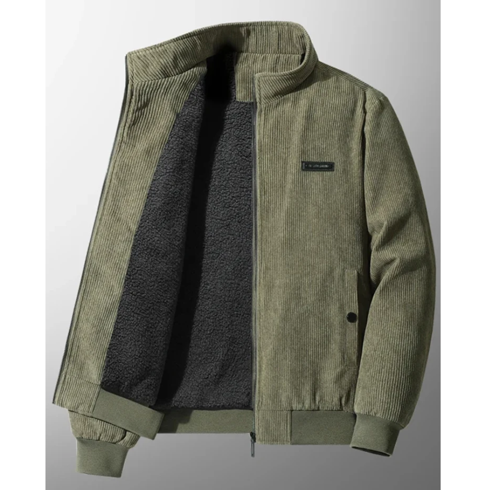 Men’s Quilted Casual Jacket – Relaxed Fit – Corduroy Texture – Zip Front – Stand Collar