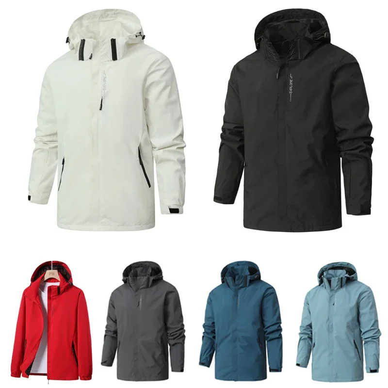 Men’s Waterproof Jacket – Breathable – Windproof – Adjustable Hood – Hip Length Fit