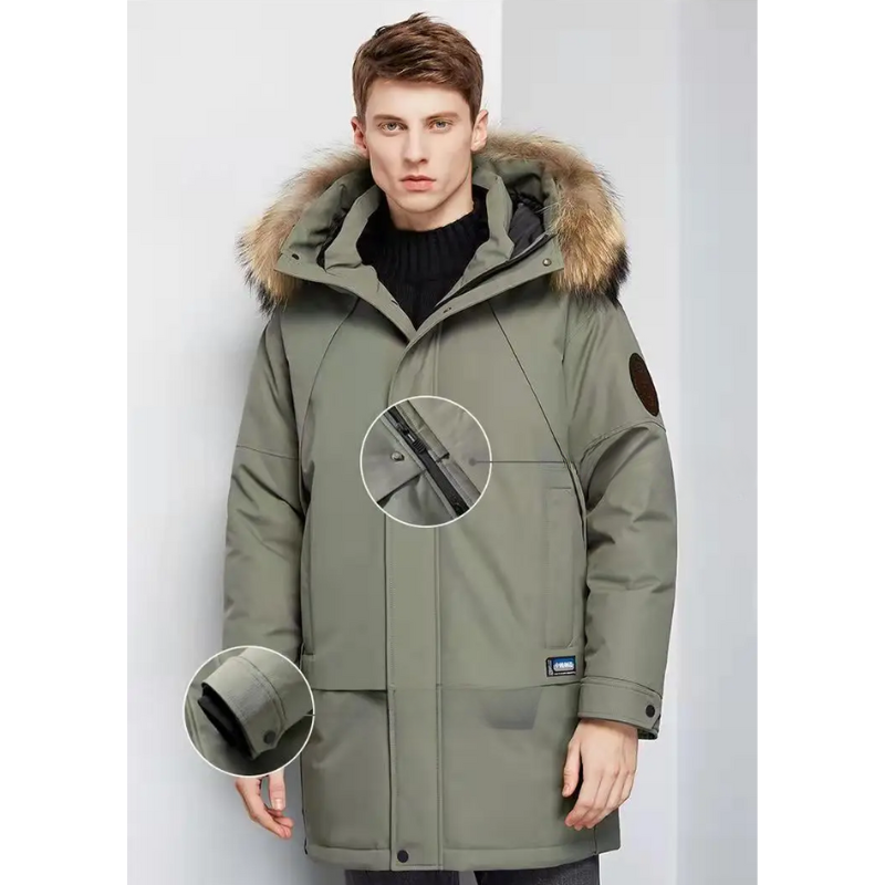 Men’s Parka Jacket – Relaxed Fit – Faux Fur Hood – Windproof Water-Resistant