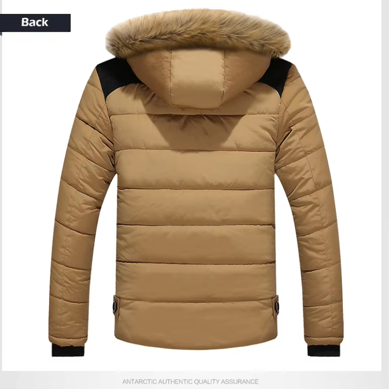 Men’s Parka Jacket – Detachable Fur Hood – Quilted Insulated – Water-Resistant