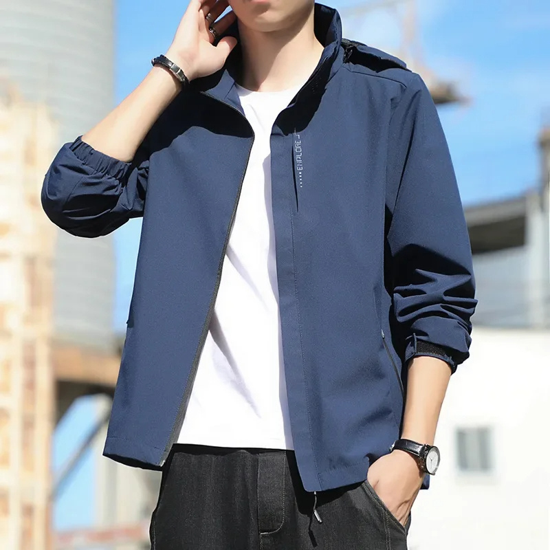 Men’s Raincoat – Regular Fit – Lightweight Waterproof – High Collar – Hip Length