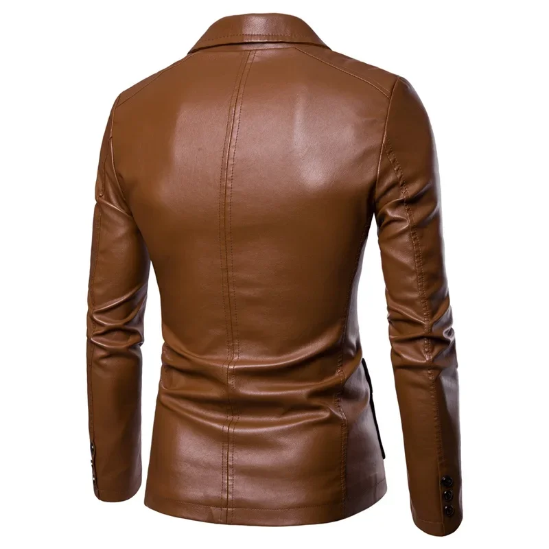 Men's Slim Fit Leather Jacket - Formal Two-Button Design, Stylish & Timeless
