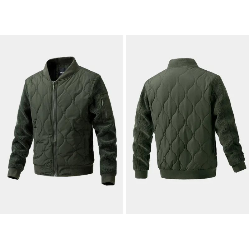 Men’s Quilted Jacket – Sherpa Sleeves – Ribbed Cuffs – Zipper Front – Hip Length Fit