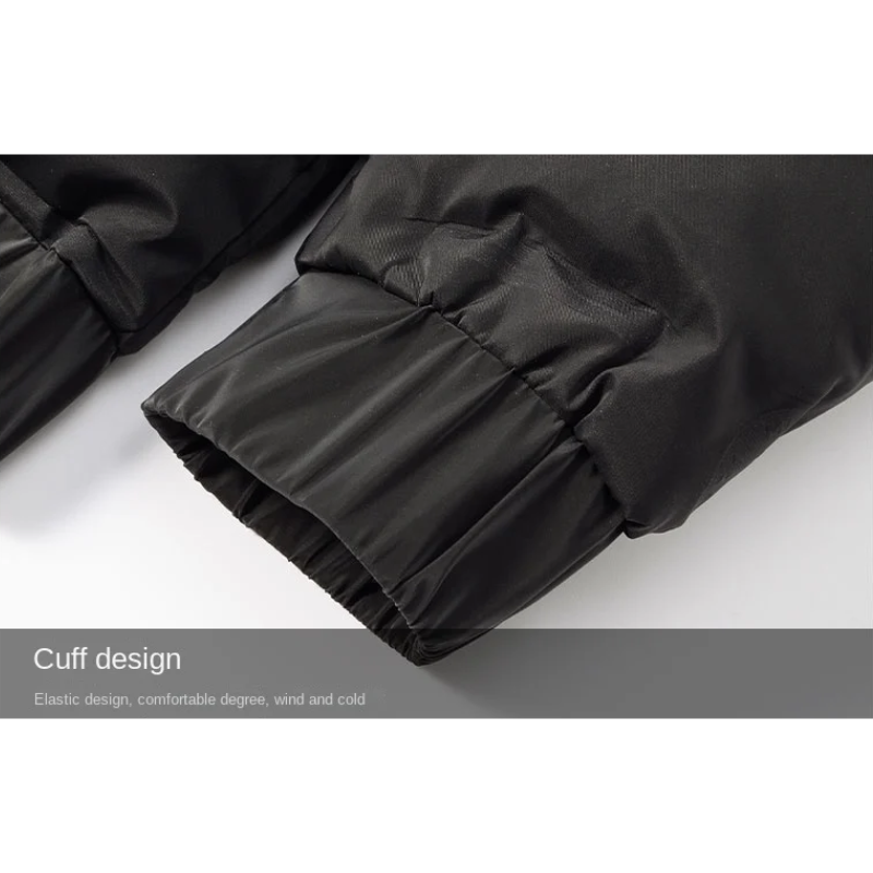 Men’s Puffer Jacket – Quilted Stand Collar – Ribbed Cuffs – Zipper Front Closure