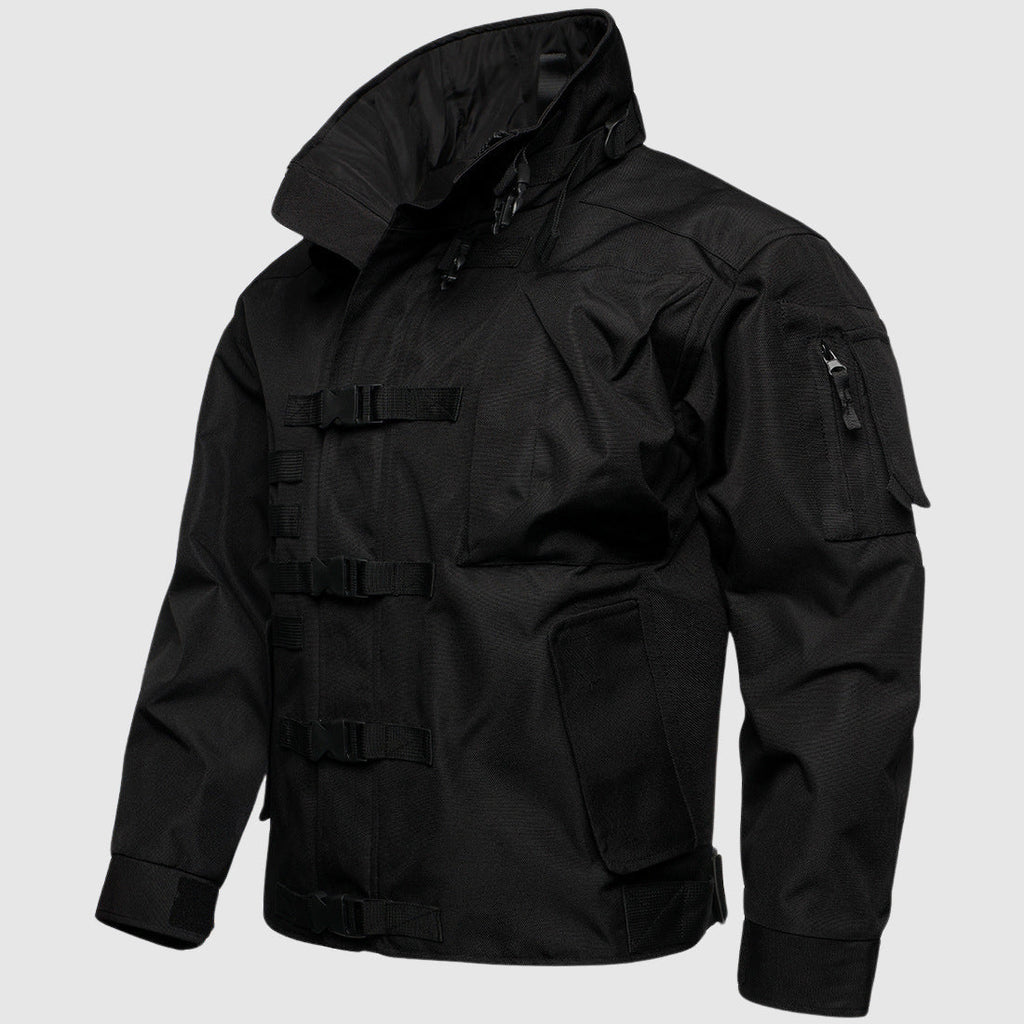 Men’s Outdoor Jacket – Tactical Fit – Buckle Front – Multiple Utility Pockets