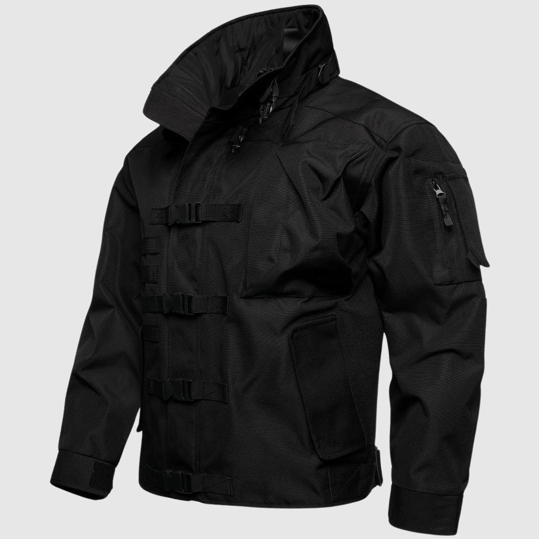 Men’s Outdoor Jacket – Tactical Fit – Buckle Front – Multiple Utility Pockets