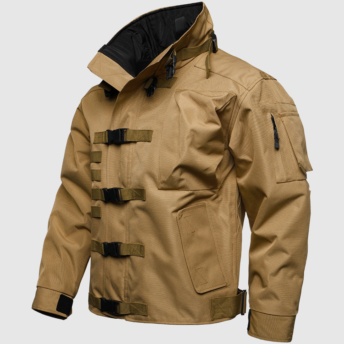Men’s Outdoor Jacket – Tactical Fit – Buckle Front – Multiple Utility Pockets
