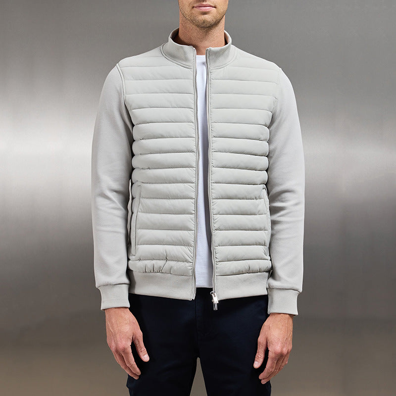 Men’s Hybrid Jacket – Quilted Insulated Body – Knit Sleeves – Slim Fit – Stand Collar