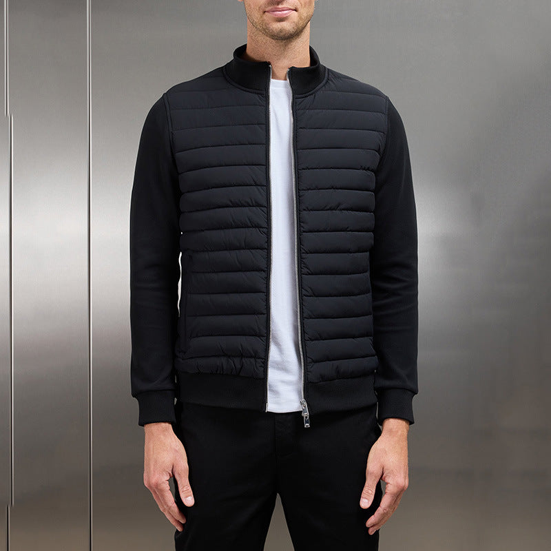 Men’s Hybrid Jacket – Quilted Insulated Body – Knit Sleeves – Slim Fit – Stand Collar