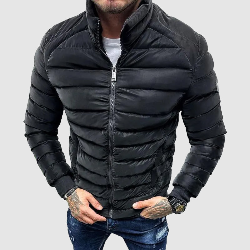 Men’s Quilted Jacket – Slim Fit – Stand Collar – Ribbed Cuffs – Water-Resistant