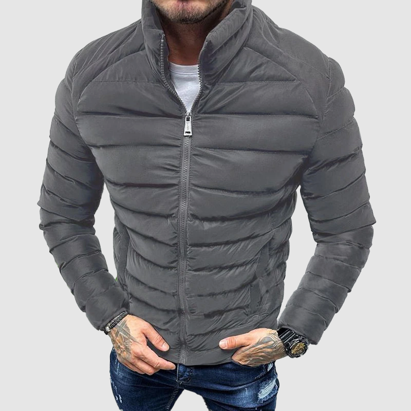 Men’s Quilted Jacket – Slim Fit – Stand Collar – Ribbed Cuffs – Water-Resistant
