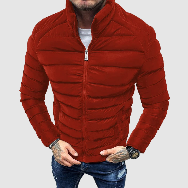 Men’s Quilted Jacket – Slim Fit – Stand Collar – Ribbed Cuffs – Water-Resistant