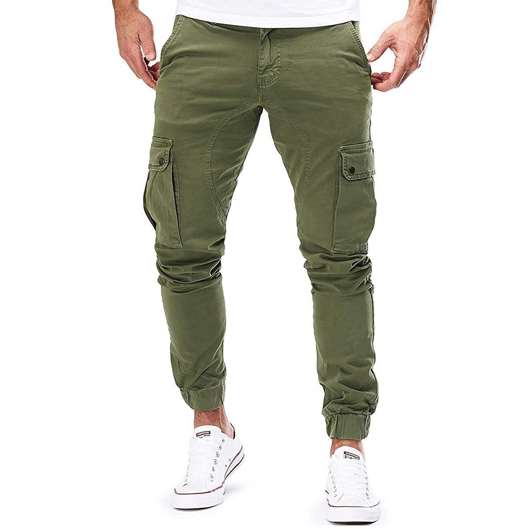 Men’s Cargo Pants – Slim Fit – Cotton Blend – Elastic Waist – Ribbed Cuffs – Multi Pocket
