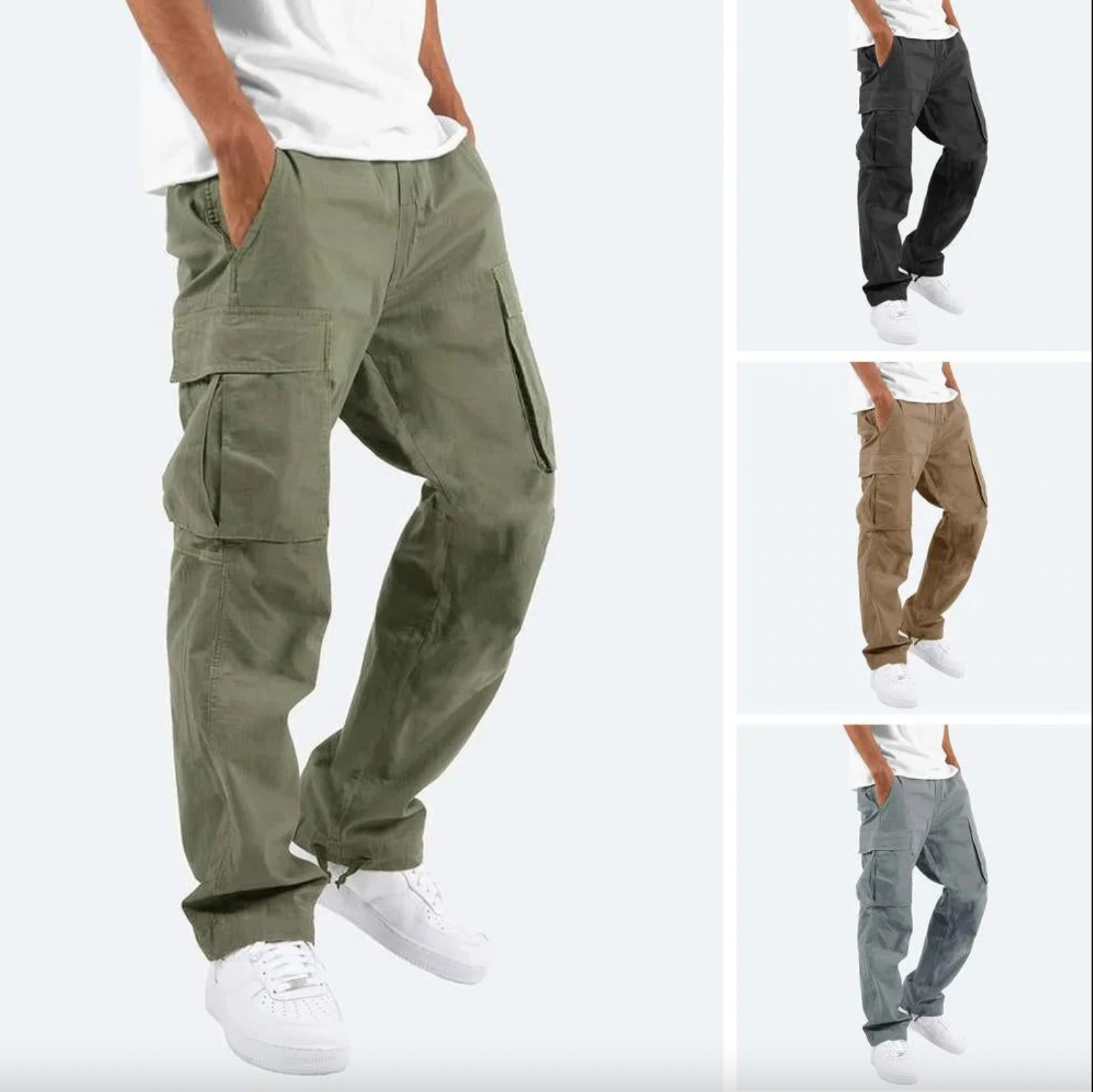Men’s Cargo Trousers - Relaxed Fit - Multiple Pockets - Durable Cotton Twill