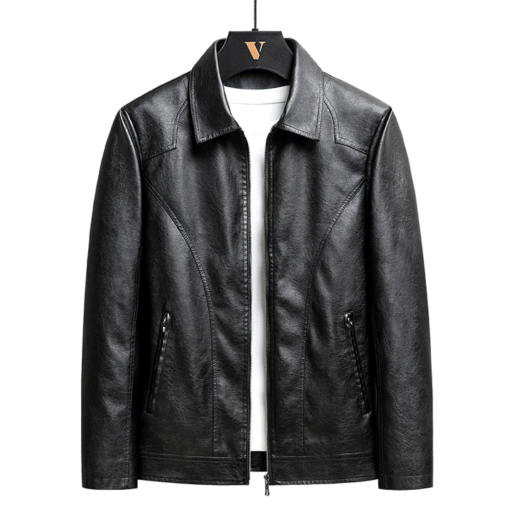 Men’s Leather Jacket - Structured Fit - Turn-Down Collar - Zipper Closure - Classic Design