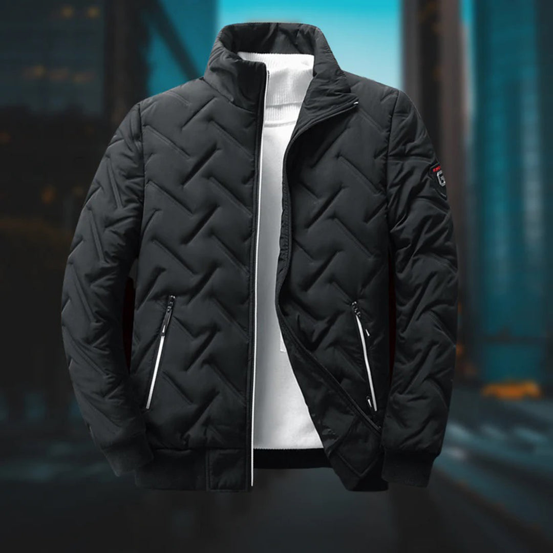 Men’s Quilted Jacket - High Collar - Chevron Stitching - Ribbed Cuffs - Zipped Pockets