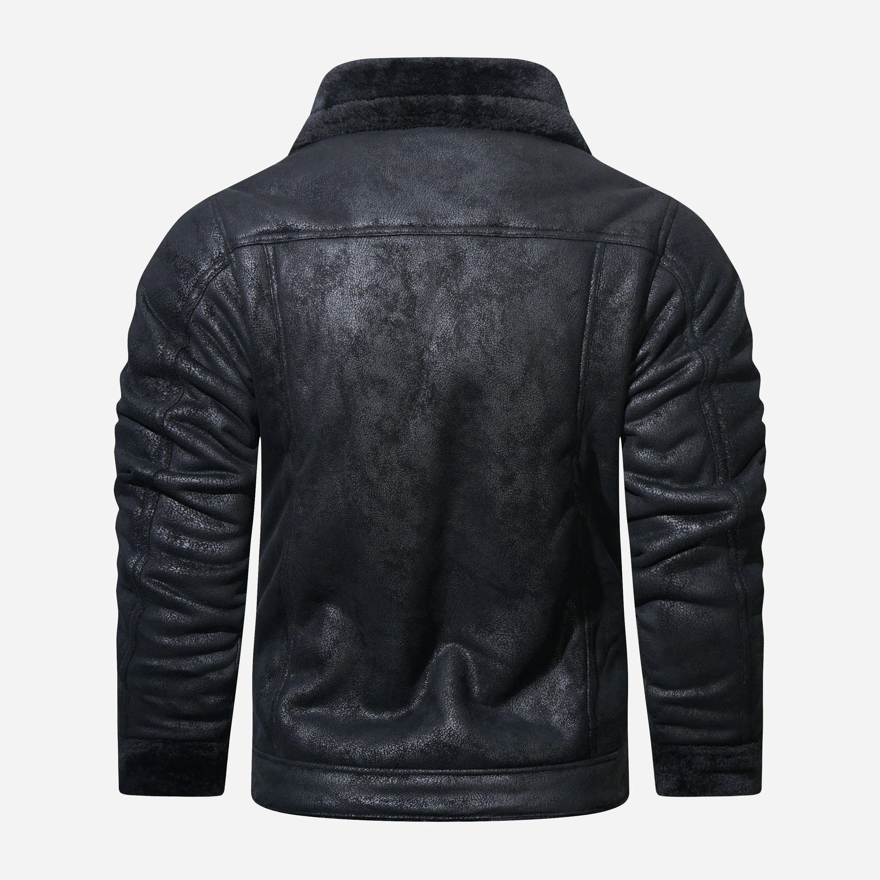 Men’s Leather Jacket - Shearling Lined - High Collar - Button Closure - Tailored Fit