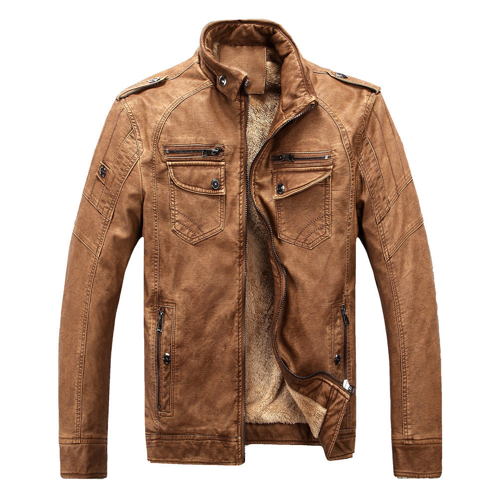 Men’s Biker Jacket – Structured Fit – Faux Leather – Zipped Cuffs – Multiple Pockets