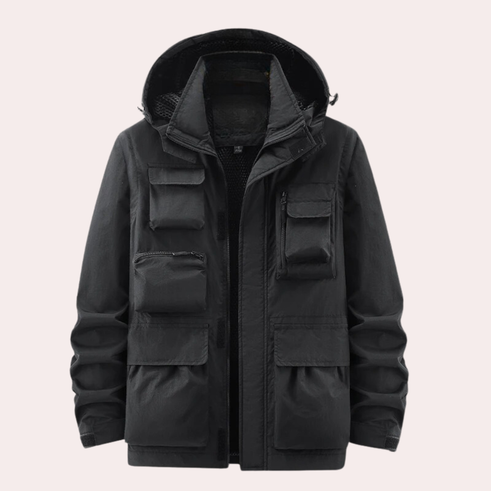 Men’s Jacket – Lightweight Quick-Drying – Utility Pockets – Adjustable Hood