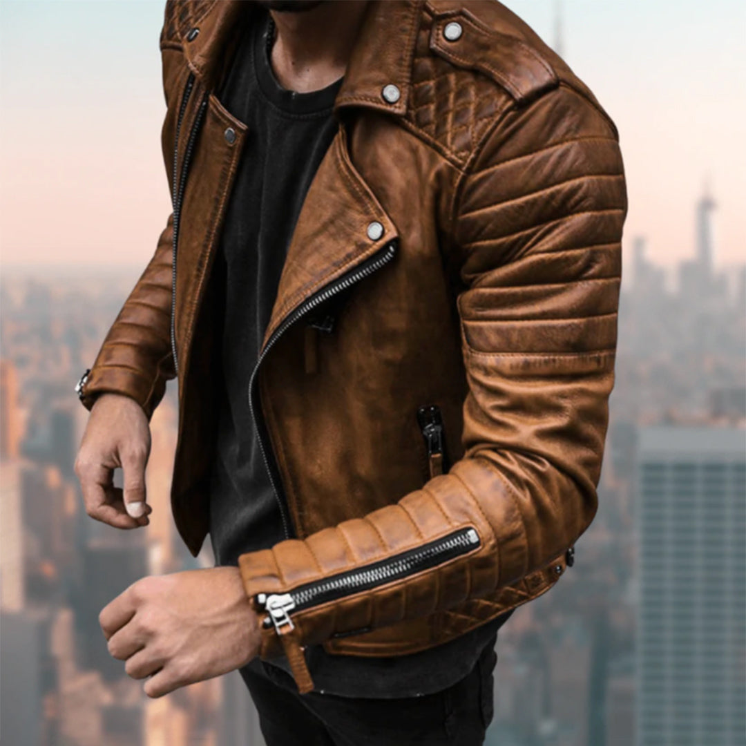Motorcycle leather jacket for men