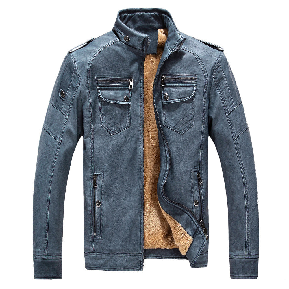 Men’s Biker Jacket – Structured Fit – Faux Leather – Zipped Cuffs – Multiple Pockets