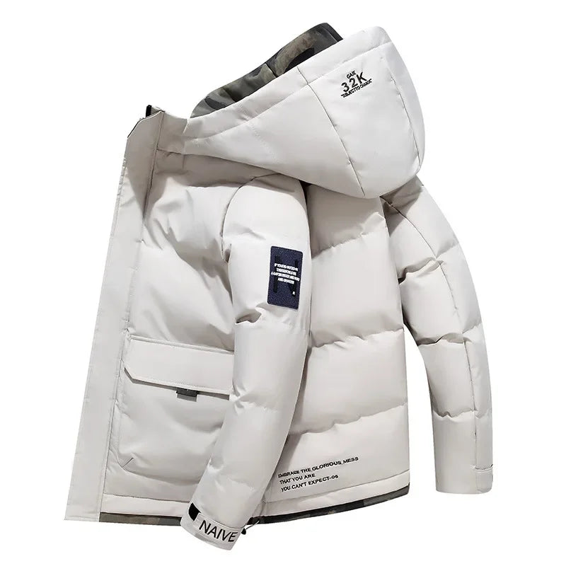 Men’s Puffer Jacket - Insulated Quilted Design - Hooded - Multiple Utility Pockets