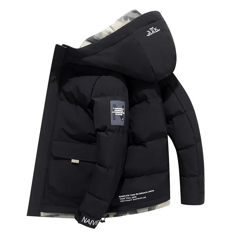 Men’s Puffer Jacket - Insulated Quilted Design - Hooded - Multiple Utility Pockets