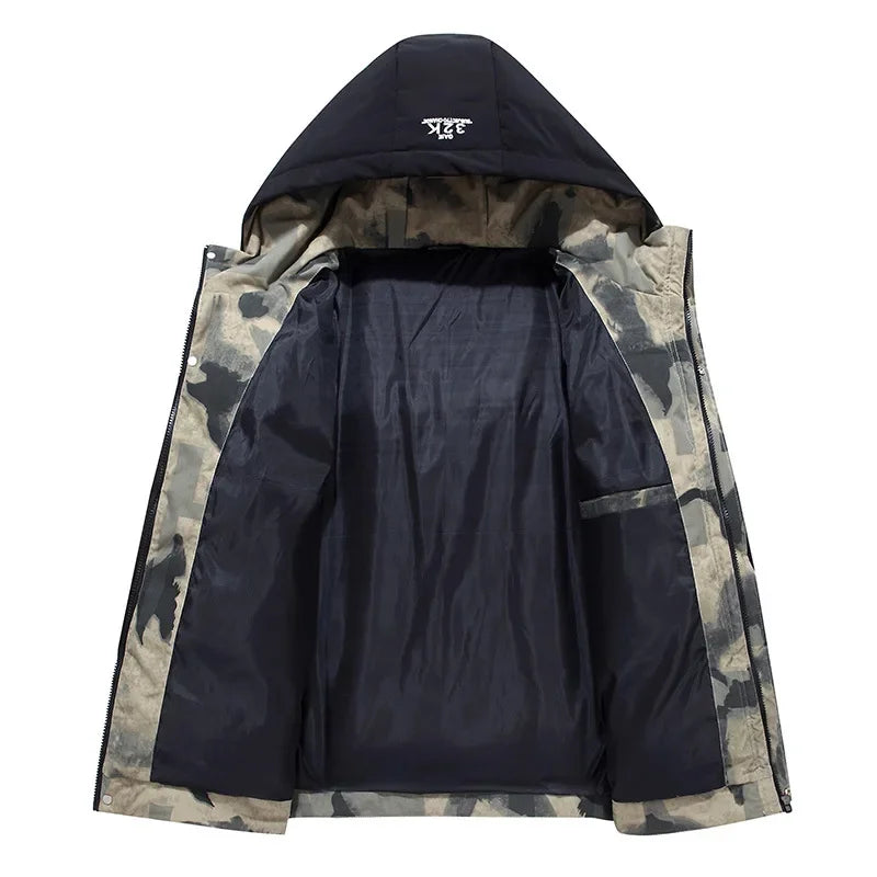 Men’s Puffer Jacket - Insulated Quilted Design - Hooded - Multiple Utility Pockets