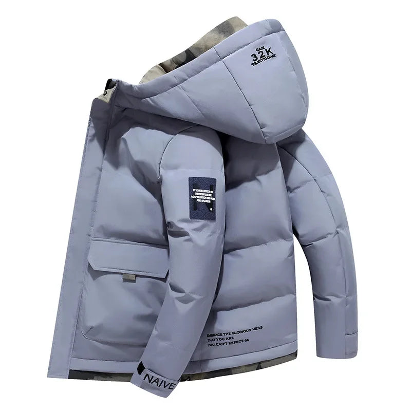 Men’s Puffer Jacket - Insulated Quilted Design - Hooded - Multiple Utility Pockets