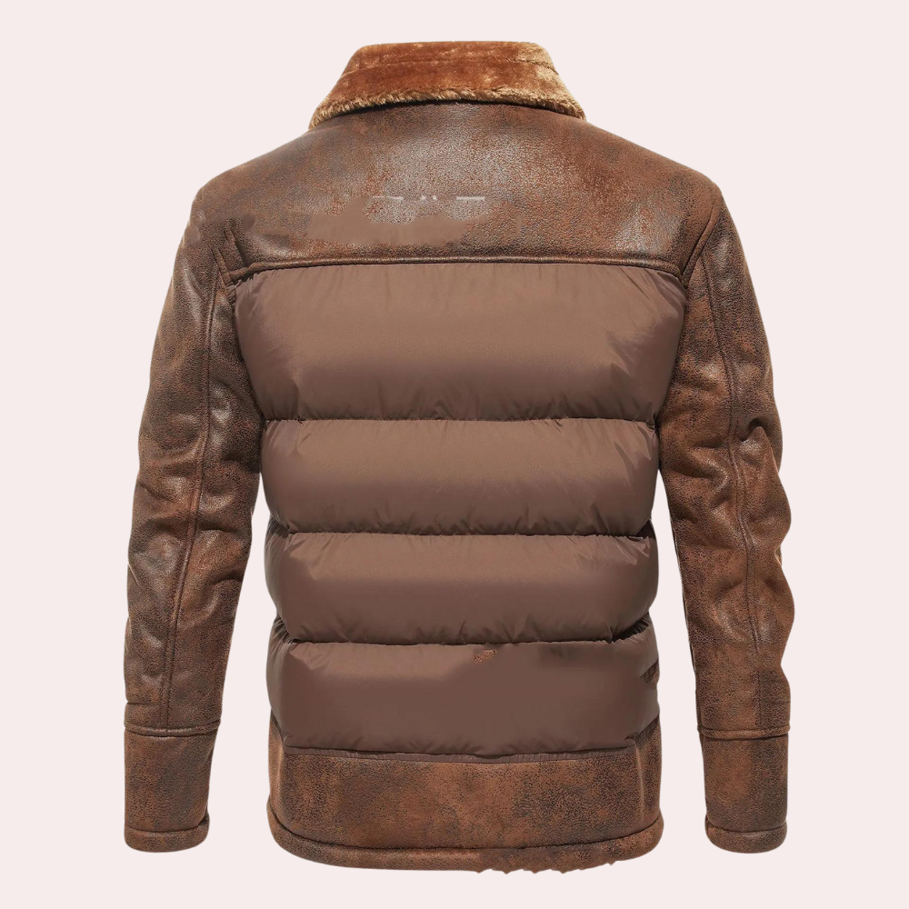 Men’s Jacket – Quilted Front – Faux Leather Sleeves – Plush Lined – Regular Fit