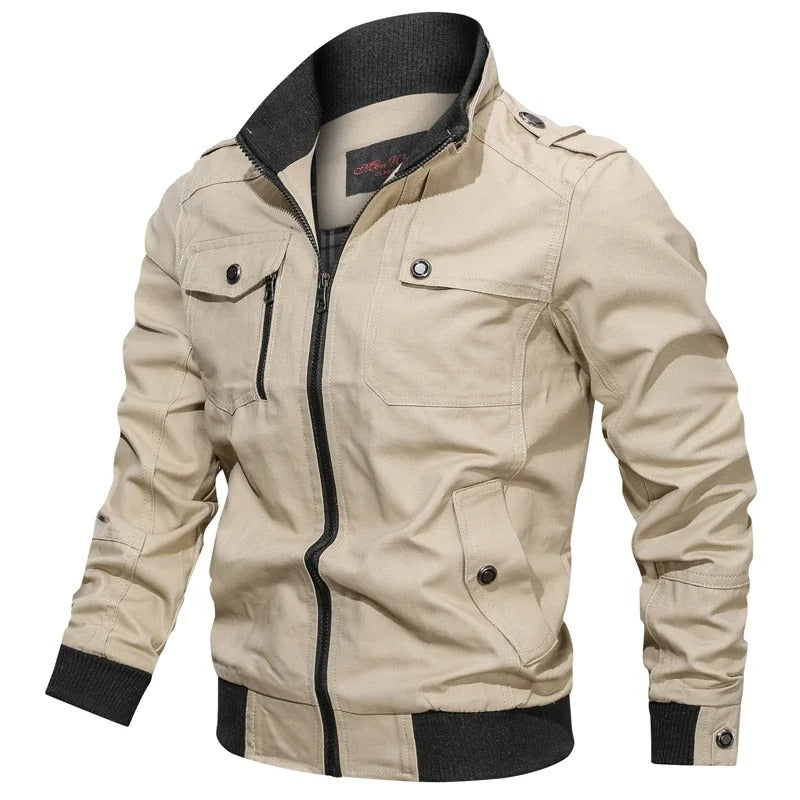 Men’s Moto Jacket – Structured Fit – Full Zip – Ribbed Cuffs – Utility Pockets
