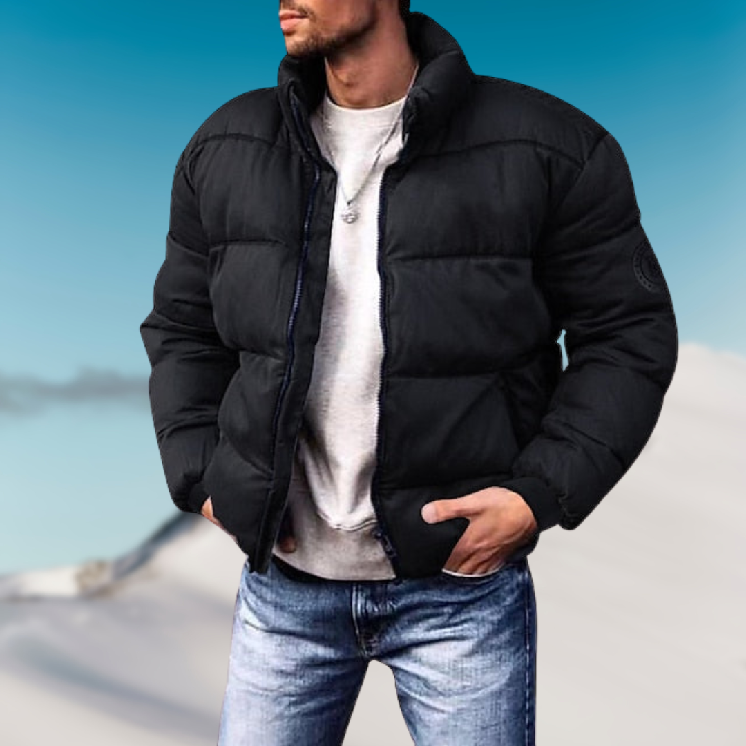 Men’s Puffer Jacket - Quilted Insulation - High Collar - Relaxed Fit - Zipper Closure