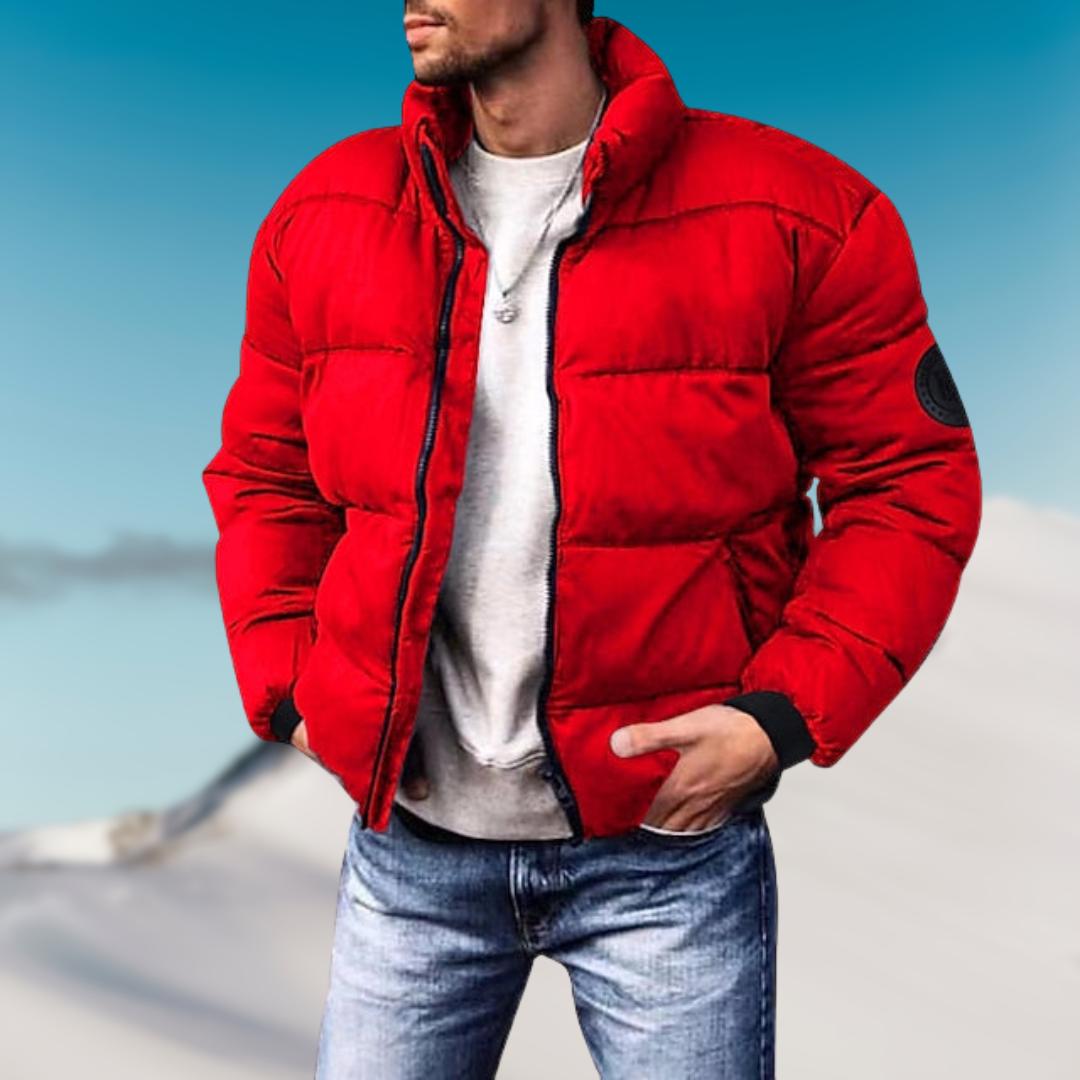 Men’s Puffer Jacket - Quilted Insulation - High Collar - Relaxed Fit - Zipper Closure