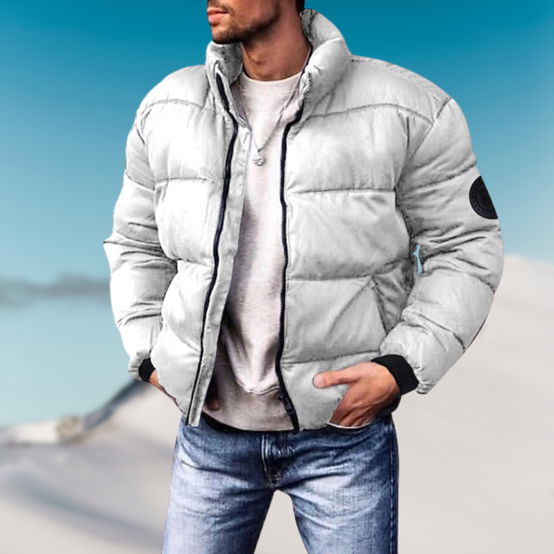 Men’s Puffer Jacket - Quilted Insulation - High Collar - Relaxed Fit - Zipper Closure