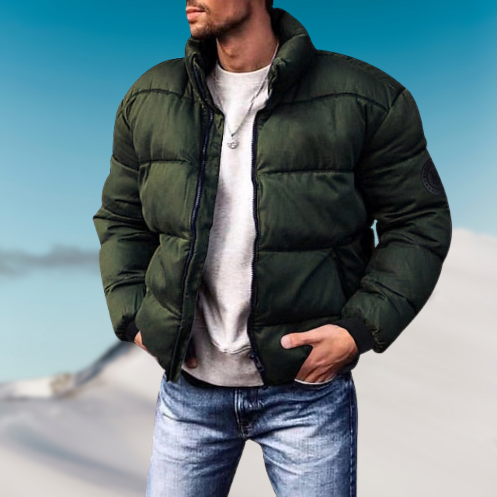 Men’s Puffer Jacket - Quilted Insulation - High Collar - Relaxed Fit - Zipper Closure