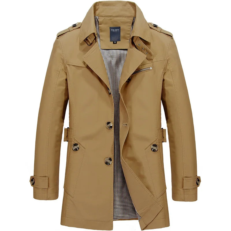 Men’s Trench Coat - Double-Breasted - Mid-Length - Classic Lapel - Water-Resistant