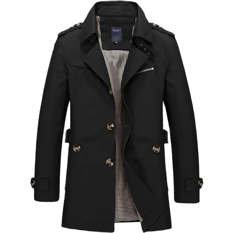 Men’s Trench Coat - Double-Breasted - Mid-Length - Classic Lapel - Water-Resistant