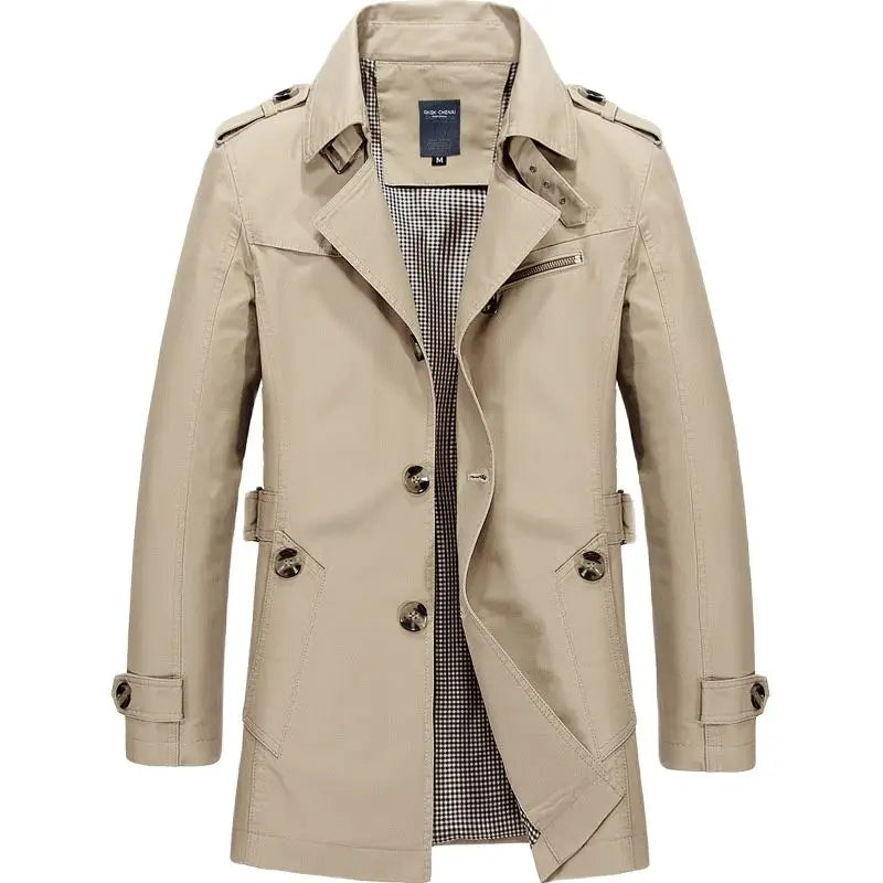 Men’s Trench Coat - Double-Breasted - Mid-Length - Classic Lapel - Water-Resistant