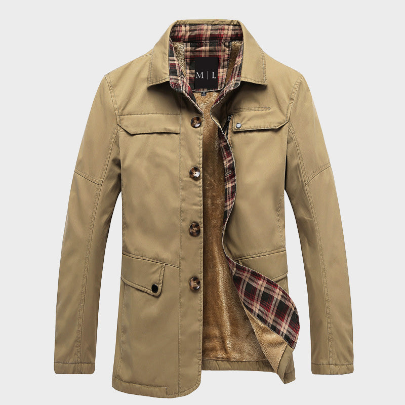 Men’s Jacket – Regular Fit – Fleece Lined – Button Front – Flap Pockets – Mid Length