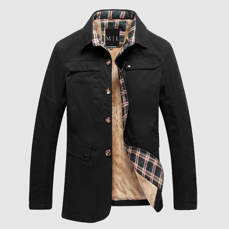 Men’s Jacket – Regular Fit – Fleece Lined – Button Front – Flap Pockets – Mid Length