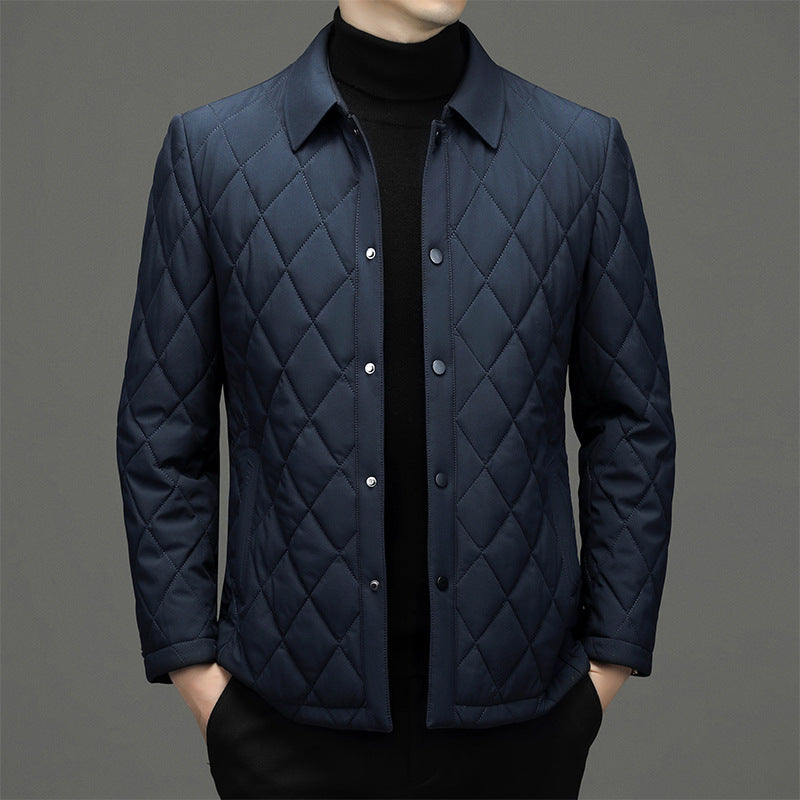 Men’s Quilted Jacket – Regular Fit – Diamond Pattern – Snap Button – Hip Length