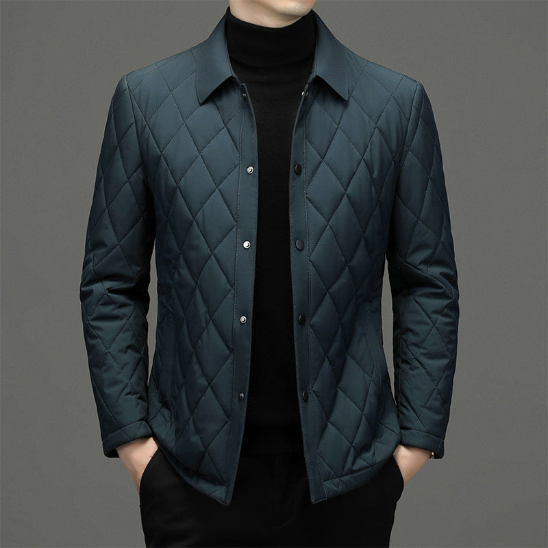 Men’s Quilted Jacket – Regular Fit – Diamond Pattern – Snap Button – Hip Length